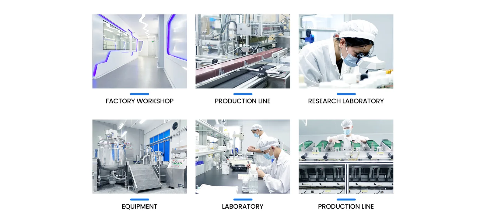 Factory workshop, production line, research laboratory and cosmetic manufacturing equipment